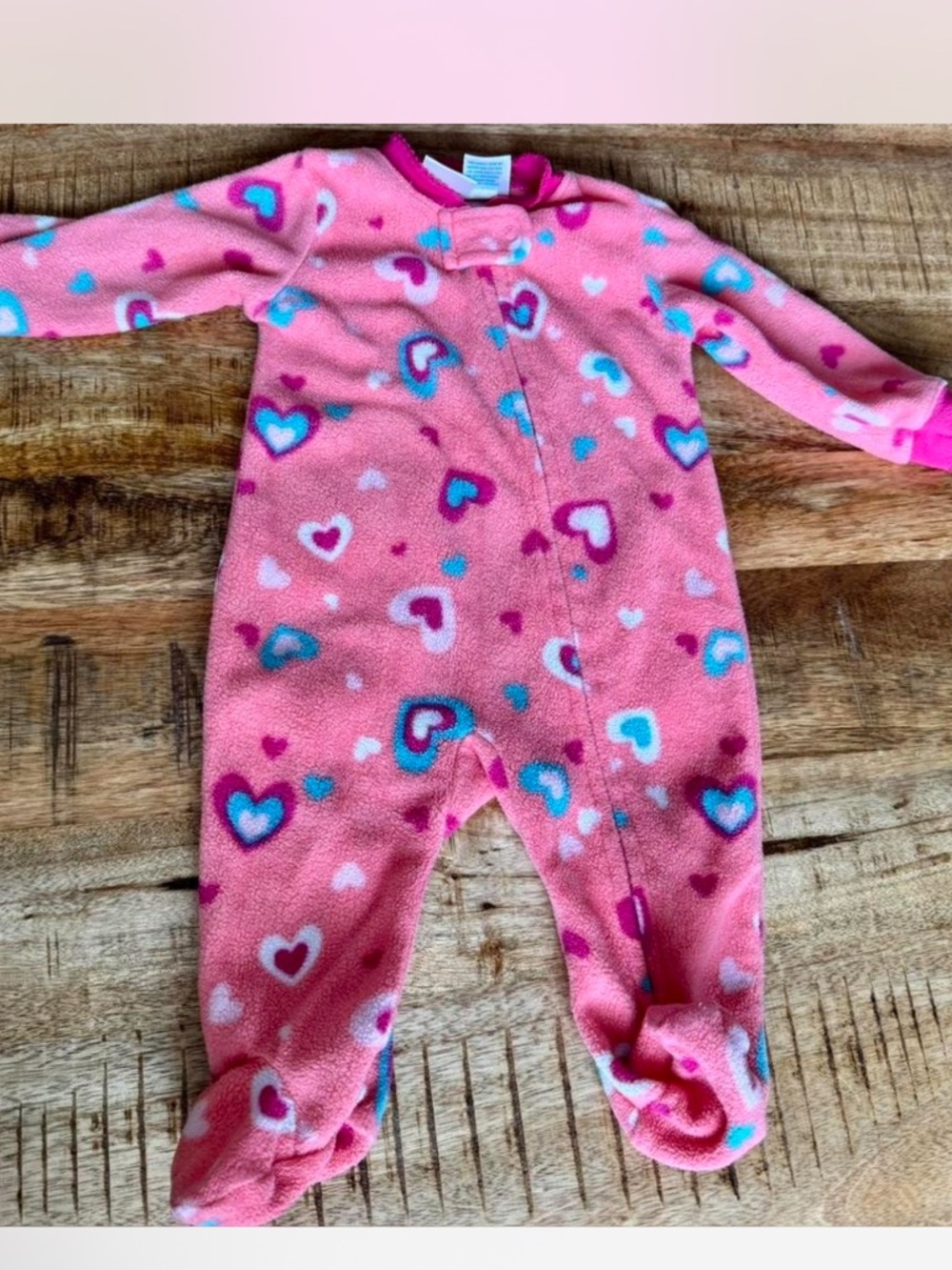Kidgets Pink Heart Fleece Footed One-Piece